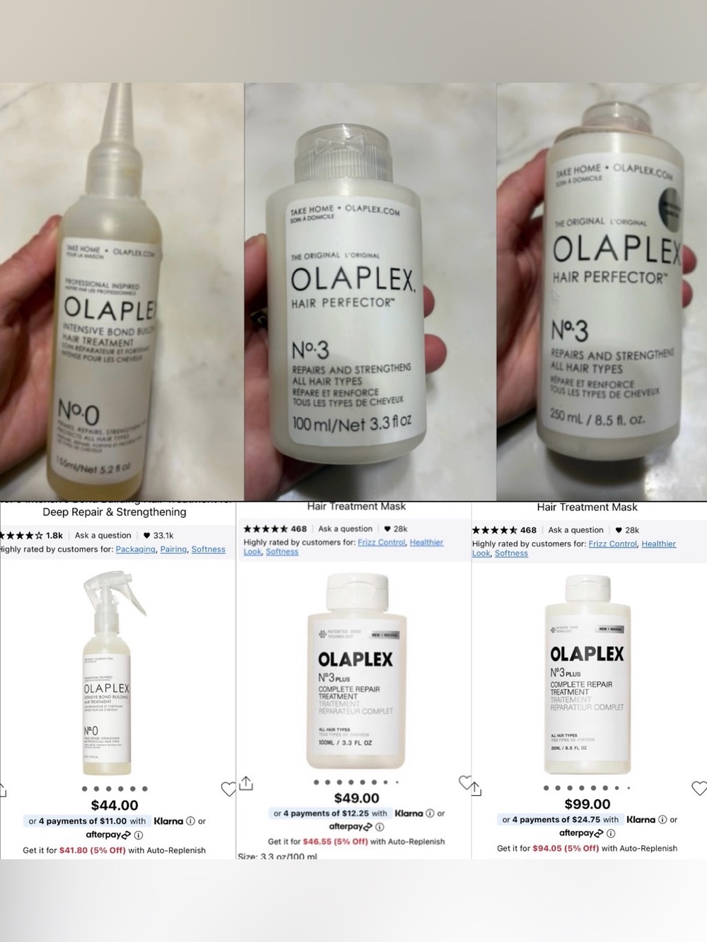 OLAPLEX Hair Repair Trio Bundle | No. 0 & No. 3 (Standard + Jumbo 250ml!)